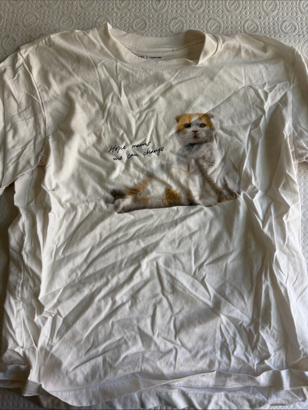 Uniqlo White Short Sleeve Tee with Cat Graphic